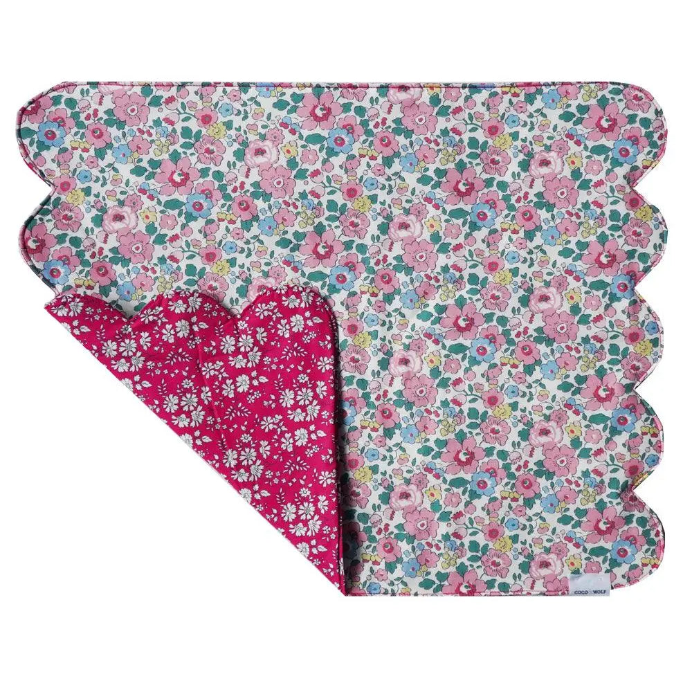 Reversible Cloud Placemat Made With Liberty Fabric BETSY CANDY FLOSS & CAPEL FUCHSIA PINK Coco & Wolf