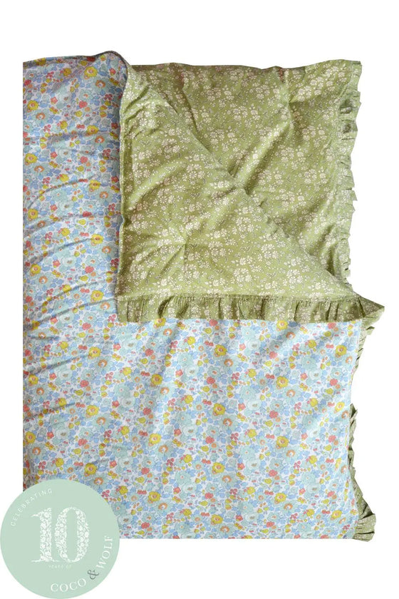 Reversible Ruffle Edge Heirloom Quilt Made With Liberty Fabric BETSY SAGE & CAPEL PISTACHIO Coco & Wolf