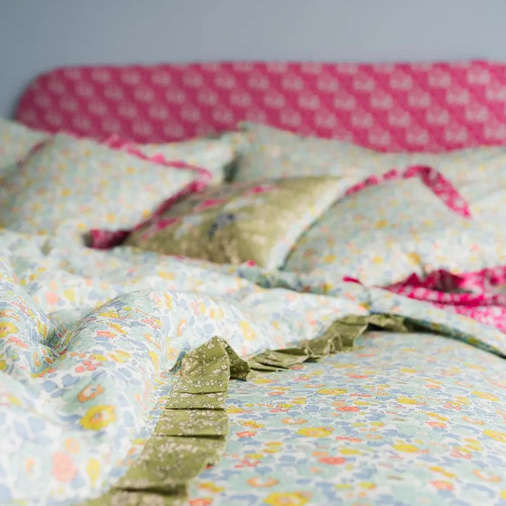 Reversible Ruffle Edge Heirloom Quilt Made With Liberty Fabric BETSY SAGE & CAPEL PISTACHIO Coco & Wolf