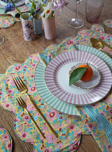  Reversible Scalloped Placemat Made With Liberty Fabric BETSY SUNFLOWER & ELEMENTS GREEN