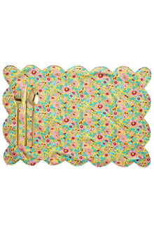  Reversible Scalloped Placemat Made With Liberty Fabric BETSY SUNFLOWER & ELEMENTS GREEN Coco & Wolf