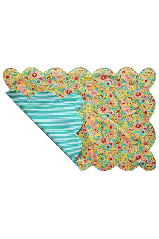 Reversible Scalloped Placemat Made With Liberty Fabric BETSY SUNFLOWER & ELEMENTS GREEN Coco & Wolf