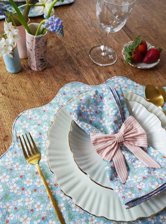 Reversible Wavy Placemat Made With Liberty Fabric PAYSANNE BLOSSOM & ELEMENTS BLUE