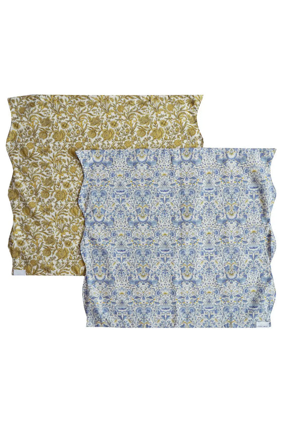 Reversible Wavy Napkin Set Made With Liberty Fabric LODDEN CHINA BLUE & SAMBOURNE YELLOW Coco & Wolf