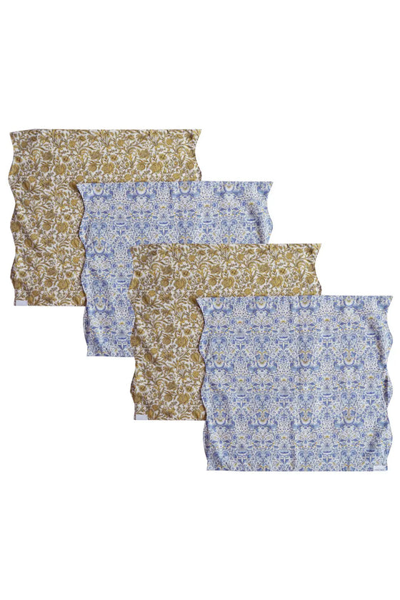 Reversible Wavy Napkin Set Made With Liberty Fabric LODDEN CHINA BLUE & SAMBOURNE YELLOW Coco & Wolf