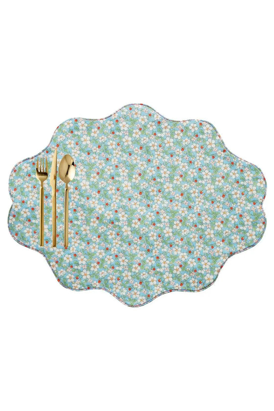 Reversible Wavy Placemat Made With Liberty Fabric PAYSANNE BLOSSOM & ELEMENTS BLUE Coco & Wolf