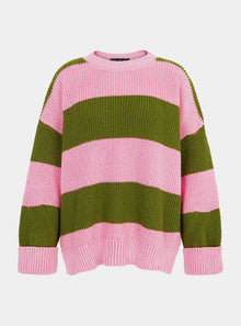  Rhiannon Recycled Cotton Mix Stripe Jumper - Pink and Green Cara & The Sky