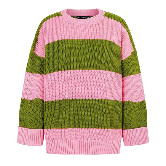 Rhiannon Recycled Cotton Mix Stripe Jumper - Pink and Green Cara & The Sky