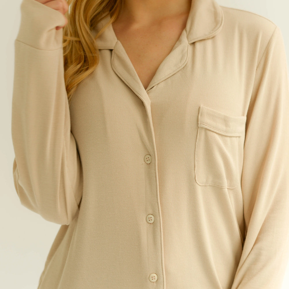 Rib Knit Bamboo Pyjama Set, in Almond Nude Made Wright London