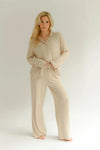 Rib Knit Bamboo Pyjama Set, in Almond Nude Made Wright London