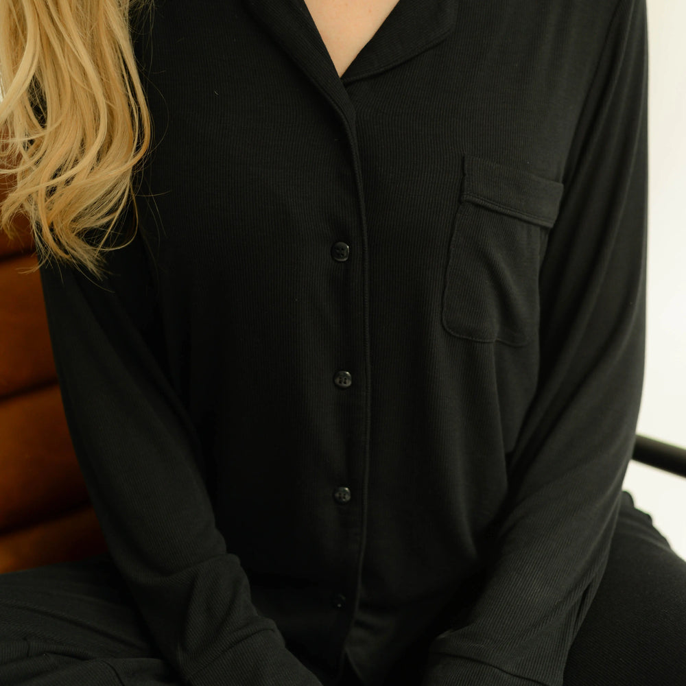 Rib Knit Bamboo Pyjama Set, in Black Made Wright London