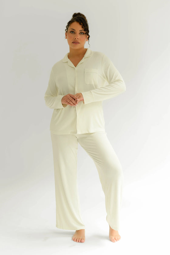 Rib Knit Bamboo Pyjama Set, in White Made Wright London