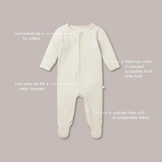 Ribbed Blue Clever Zip Sleepsuit Mori