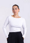 Ribbed Boat Neck Long Sleeve T-Shirt, White Pantee