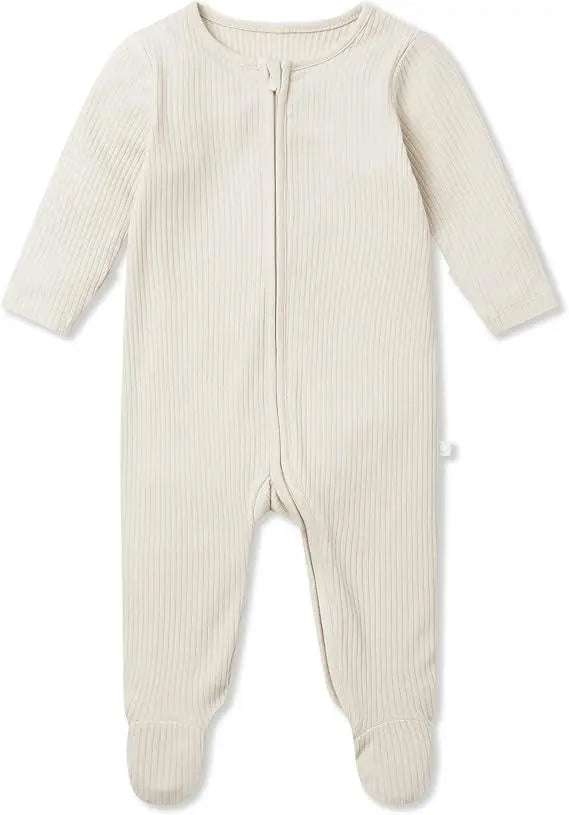 Ribbed Ecru Clever Zip Sleepsuit Mori