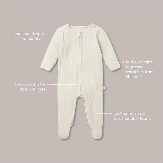 Ribbed Lilac Clever Zip Sleepsuit Mori