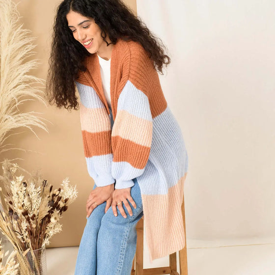 Ricci Stripe Longline Cardigan - Rust Cara & The Sky