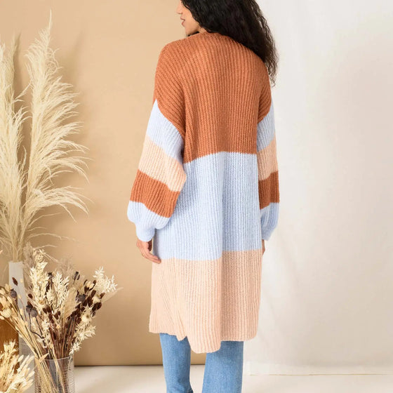 Ricci Stripe Longline Cardigan - Rust Cara & The Sky