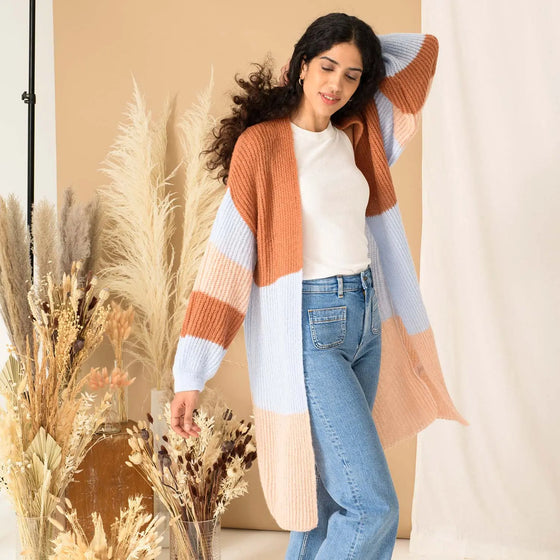 Ricci Stripe Longline Cardigan - Rust Cara & The Sky