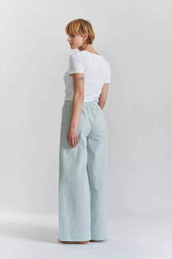 Robinia Ethical-Cotton Wide-Leg Trousers - Fjordland Green Peachaus