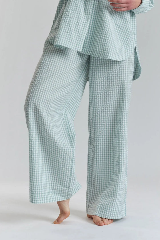 Robinia Ethical-Cotton Wide-Leg Trousers - Fjordland Green Peachaus