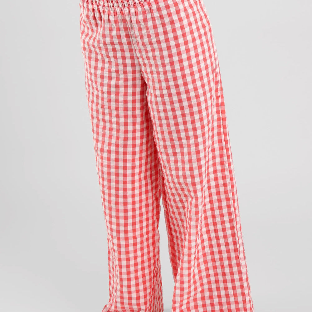 Robinia Gingham Check Ethical-Cotton Trousers - Canyon Peach Peachaus