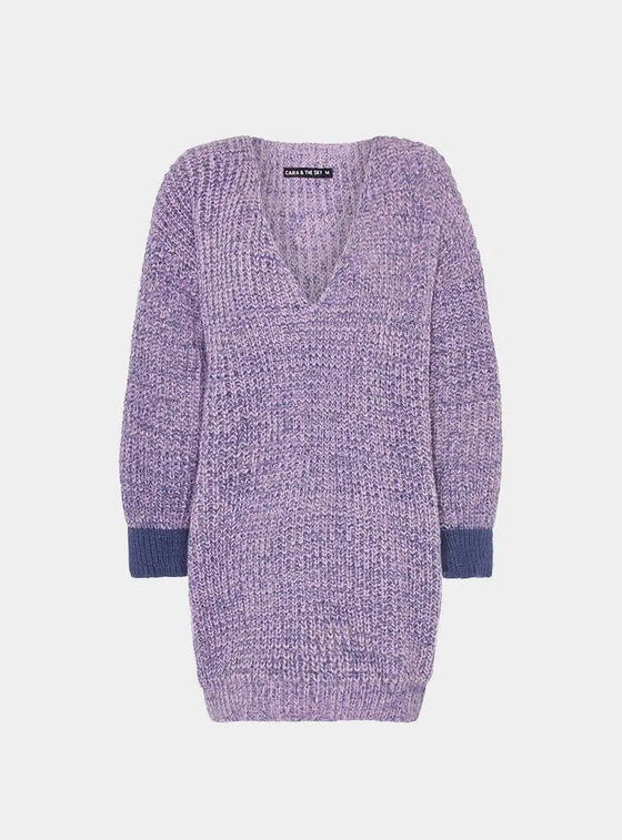 Rosie v Neck Twist Tunic Knit Jumper - Lilac Cara & The Sky