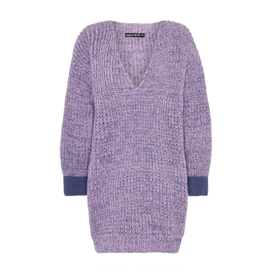 Rosie v Neck Twist Tunic Knit Jumper - Lilac Cara & The Sky