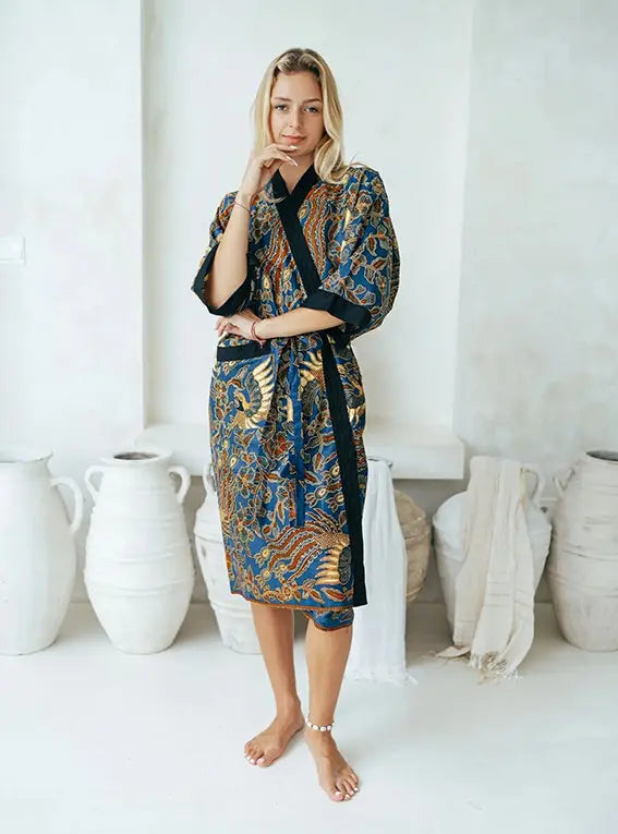 Royal Blue Batik Oriental Kimono Robe SUKARA