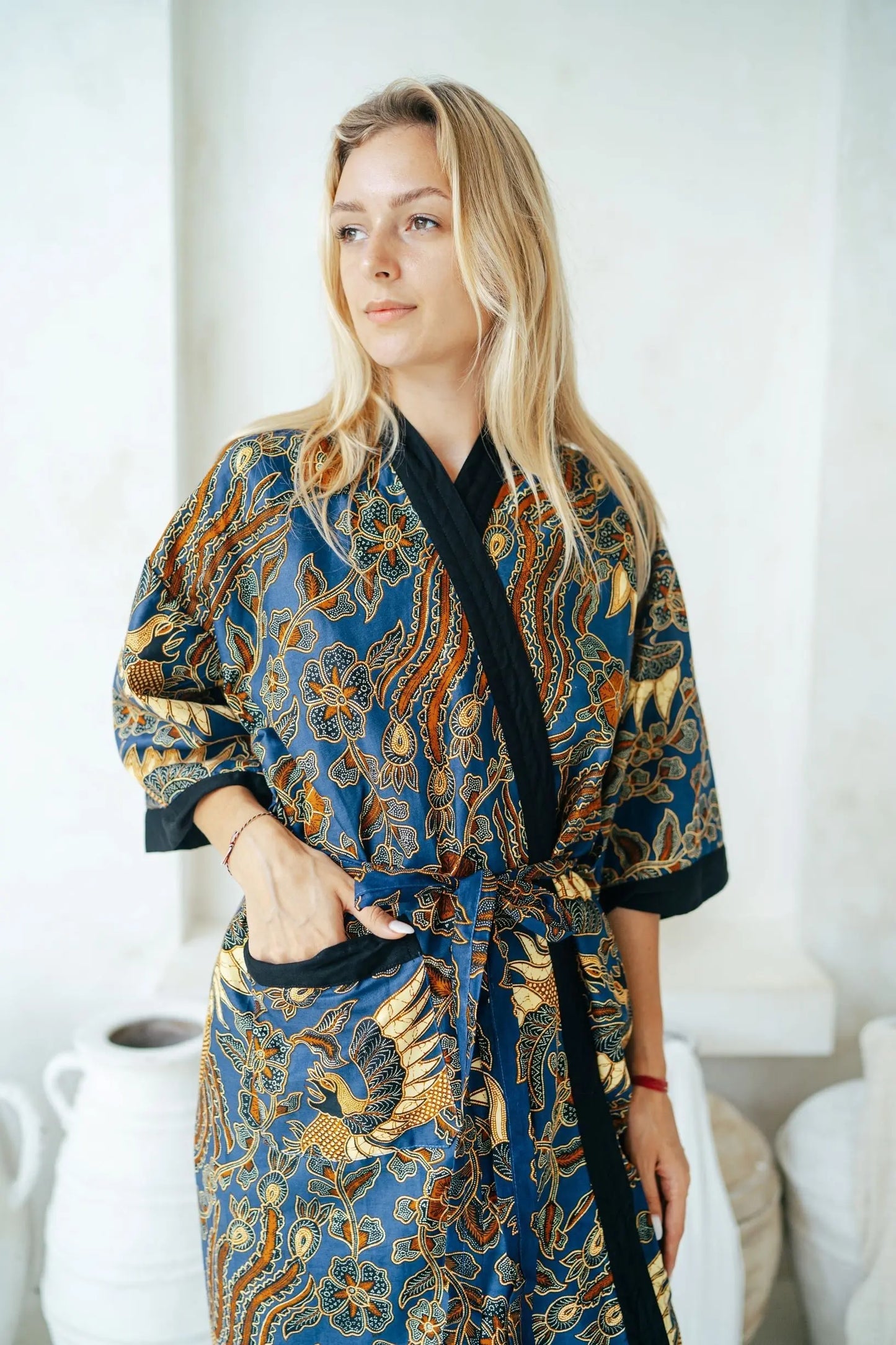 Royal Blue Batik Oriental Kimono Robe Wear the World