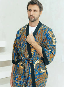  Royal Blue Cotton Men's Batik Robe SUKARA