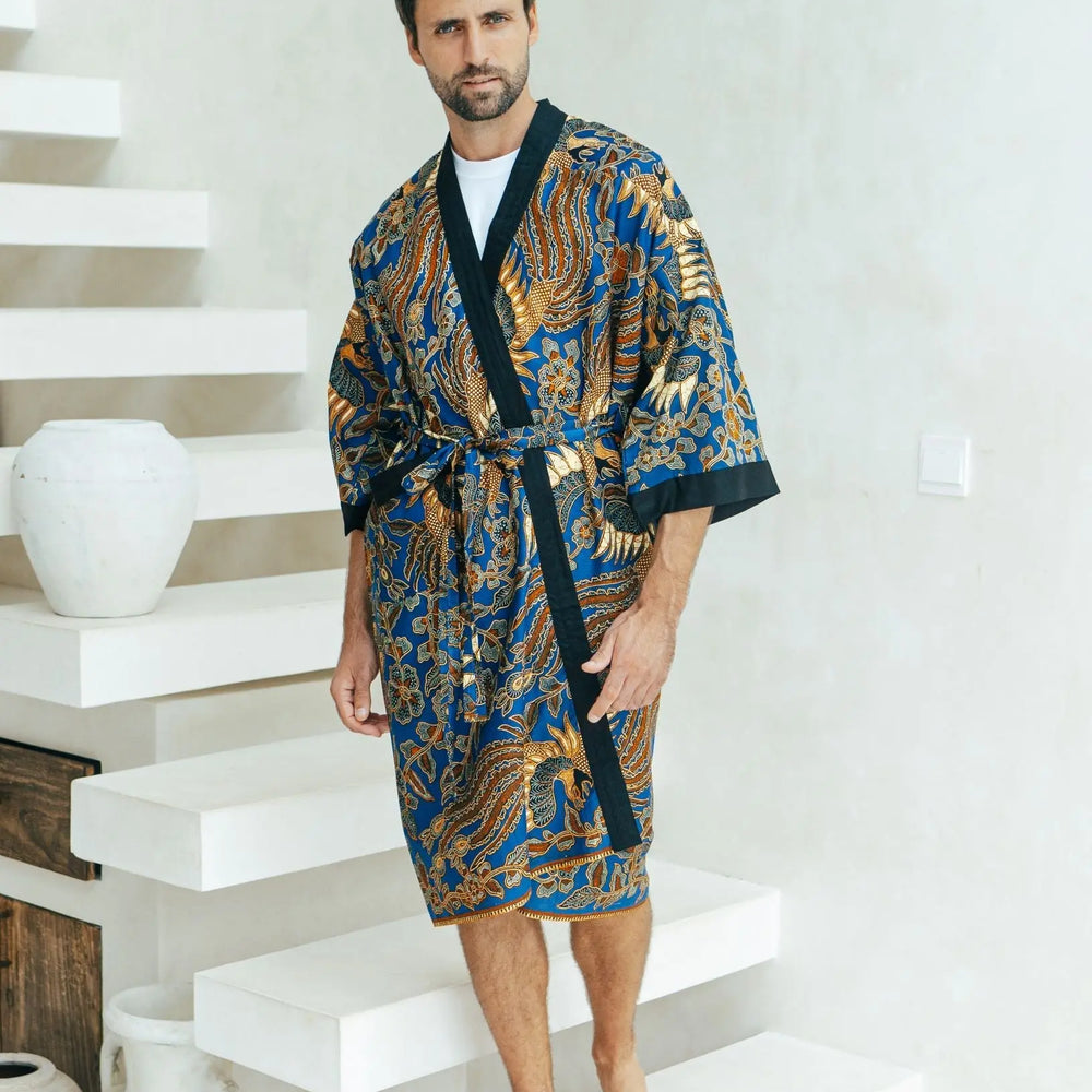 Royal Blue Cotton Men's Batik Robe Wear the World