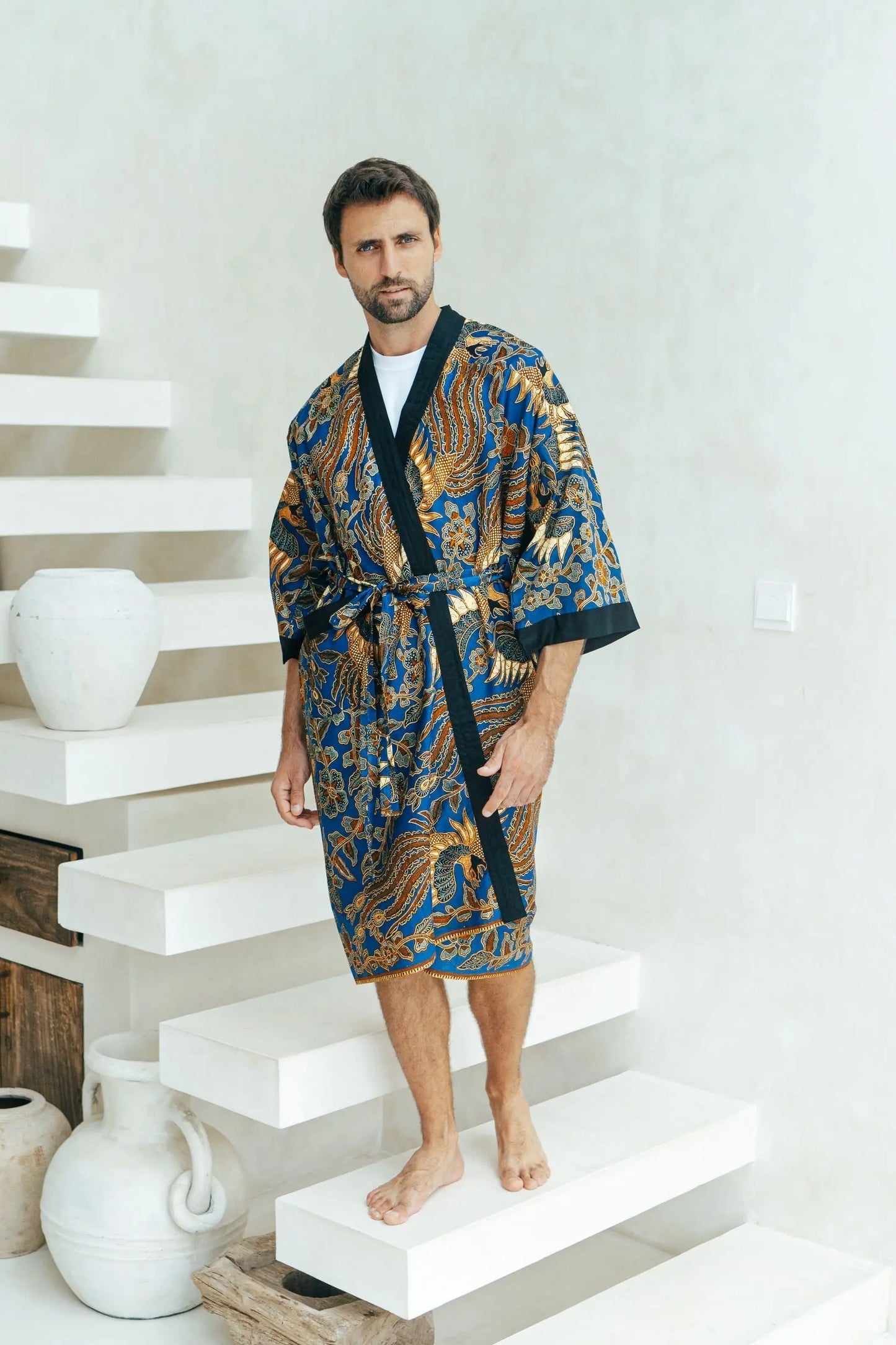 Royal Blue Cotton Men's Batik Robe Wear the World