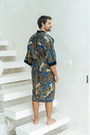 Royal Blue Cotton Men's Batik Robe Wear the World