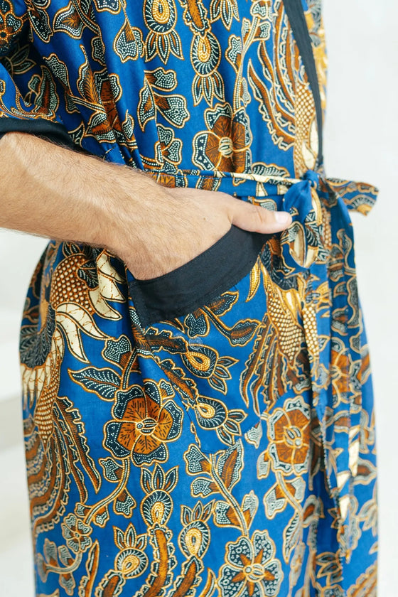 Royal Blue Cotton Men's Batik Robe Wear the World