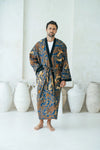 Royal Blue Men's Full Length Batik Robe Wear the World