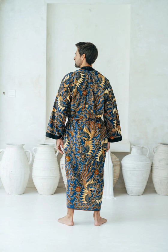 Royal Blue Men's Full Length Batik Robe Wear the World