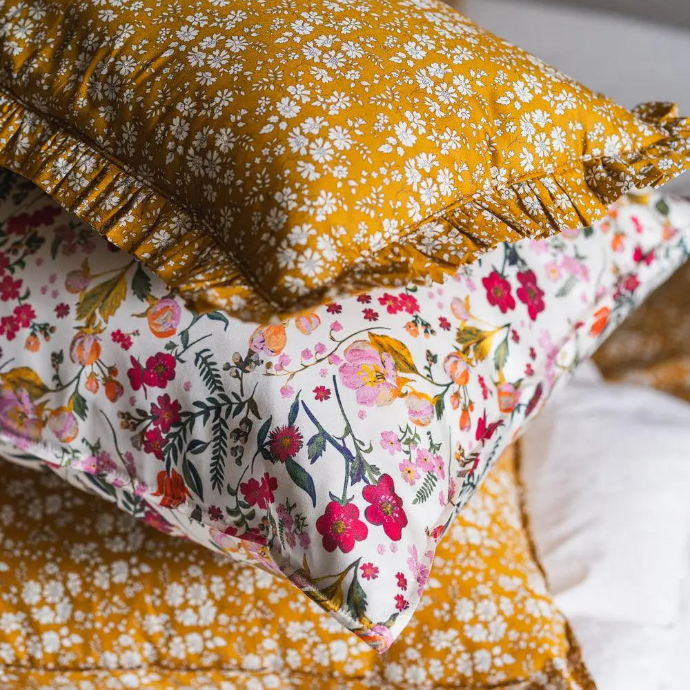 Ruffle Bolster Lumbar Cushion Made With Liberty Fabric CAPEL MUSTARD Coco & Wolf