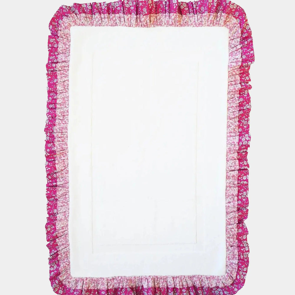 Ruffle Edge Bath Mat Made With Liberty Fabric MITSI VALERIA & CAPEL FUCHSIA Coco & Wolf