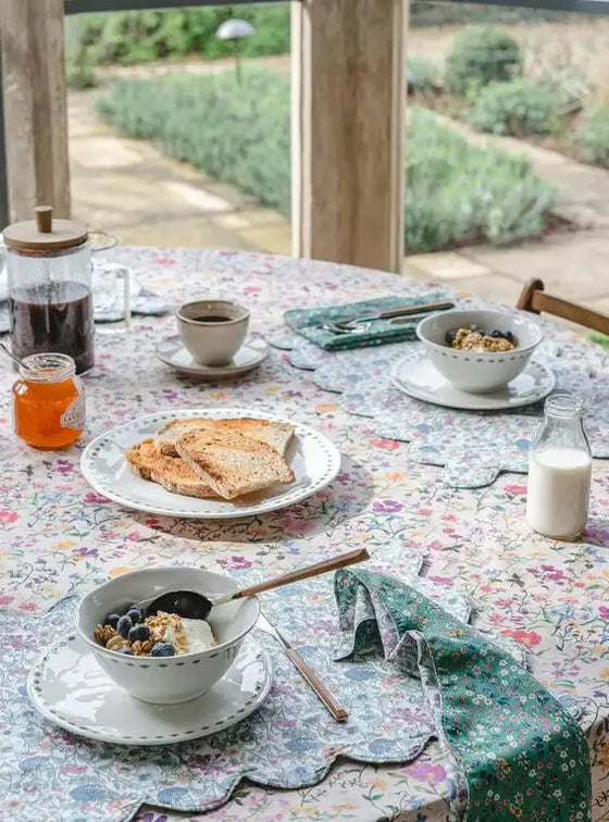 Ruffle Edge Round Tablecloth Made With Liberty Fabric LINEN GARDEN & ARCHIVE SWATCH Coco & Wolf