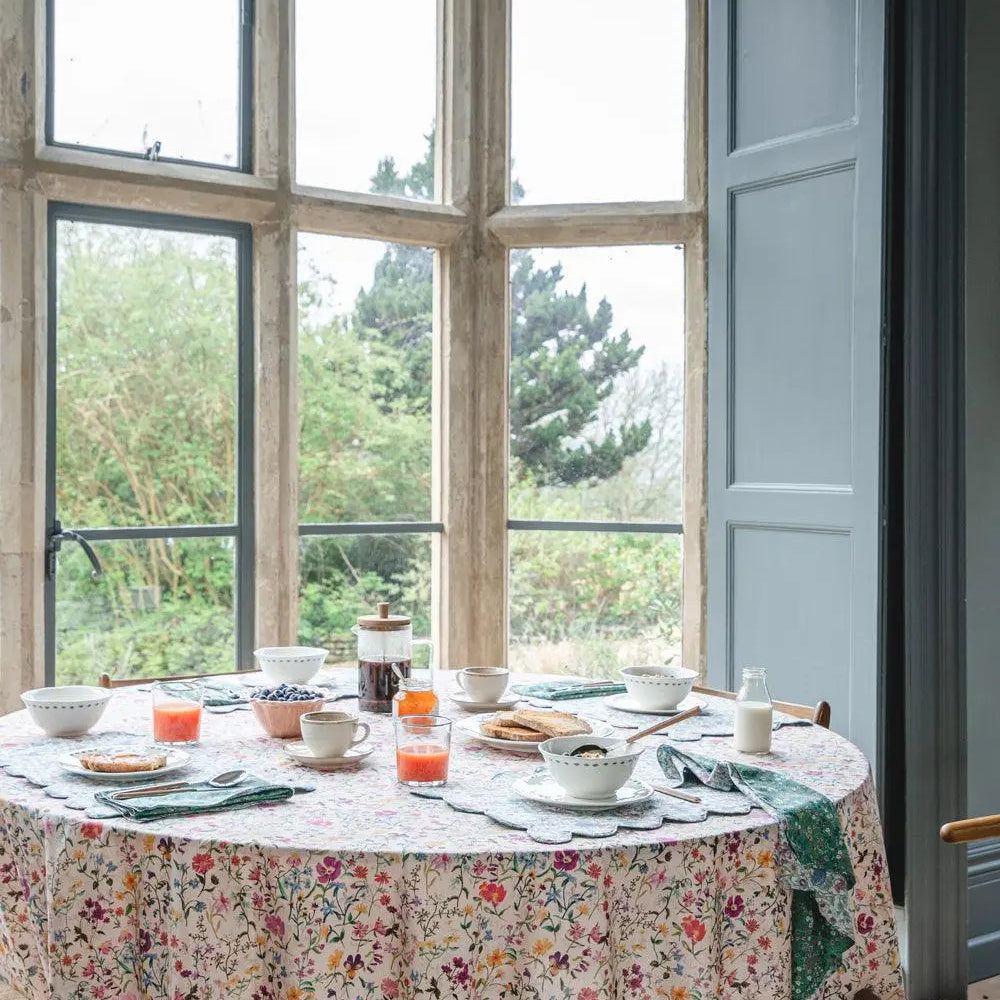 Ruffle Edge Round Tablecloth Made With Liberty Fabric LINEN GARDEN & ARCHIVE SWATCH Coco & Wolf