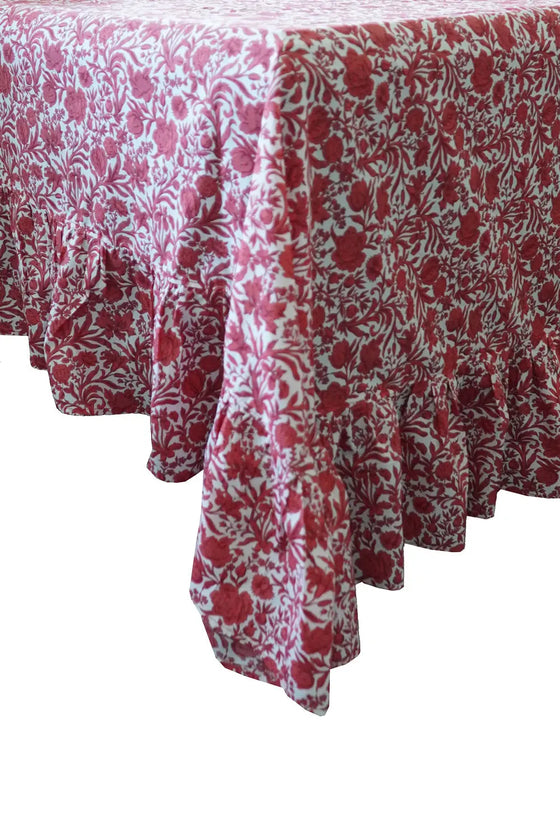 Ruffle Edge Tablecloth Made With Liberty Fabric SAMBOURNE RED Coco & Wolf