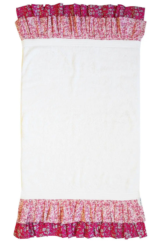 Ruffle Edge Towel Made With Liberty Fabric MITSI VALERIA & CAPEL FUCHSIA PINK Coco & Wolf