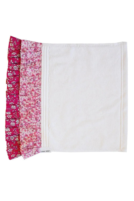 Ruffle Edge Towel Made With Liberty Fabric MITSI VALERIA & CAPEL FUCHSIA PINK Coco & Wolf