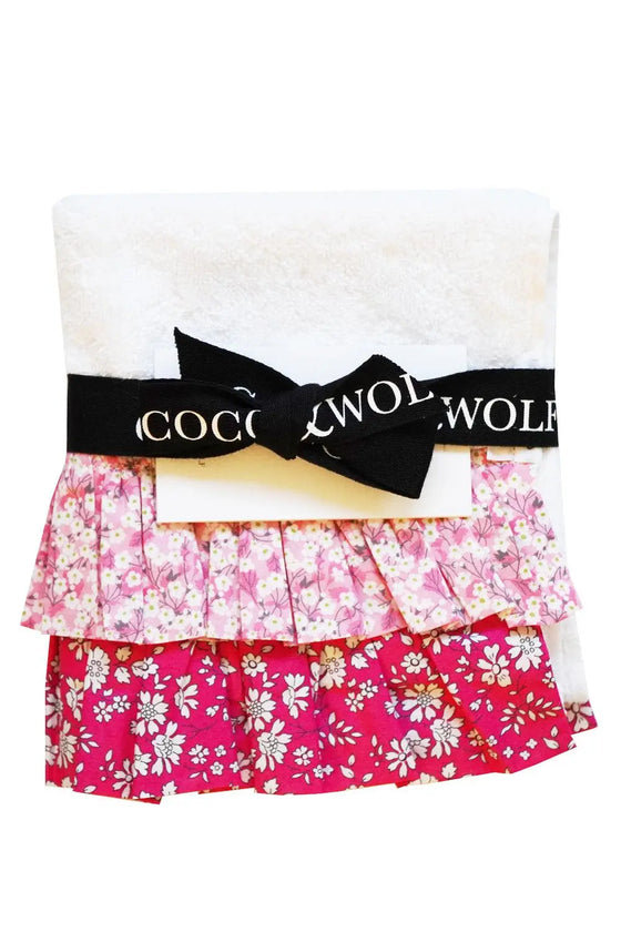 Ruffle Edge Towel Made With Liberty Fabric MITSI VALERIA & CAPEL FUCHSIA PINK Coco & Wolf