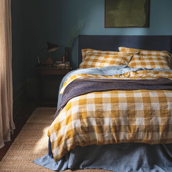 Russet Yellow Emsworth Check Linen Blend Duvet Cover Piglet