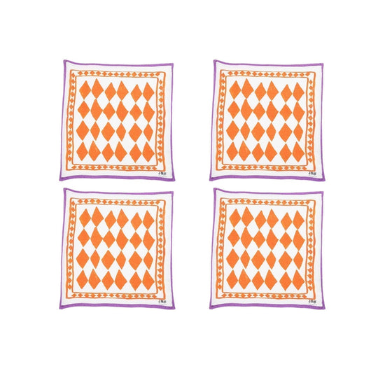 Linen Napkin Set of Four / "Orange Diamond"