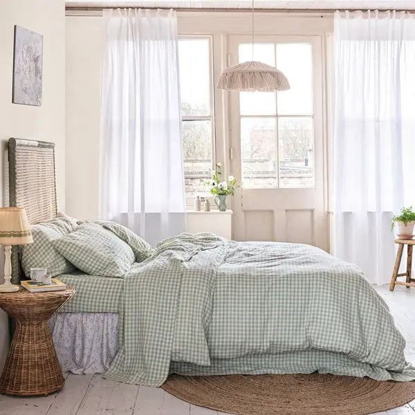 Sage Green Gingham Linen Blend Duvet Cover Piglet