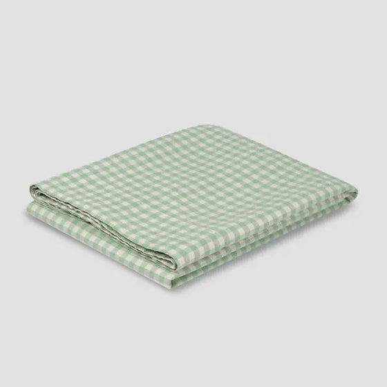 Sage Green Gingham Linen Blend Flat Sheet Piglet