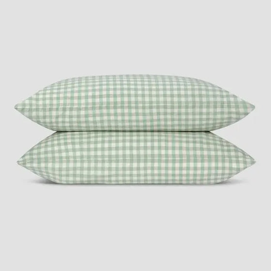 Sage Green Gingham Linen Blend Pillowcase (Pair) Piglet